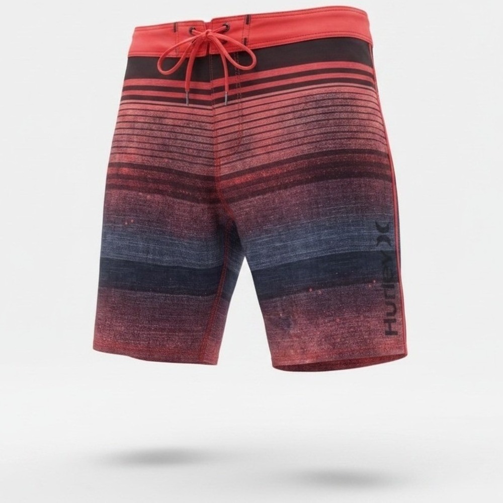 Hurley Board Shorts Men 36 Red Black Phantom Striped Swim Trunks Pocket
